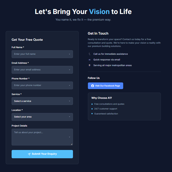 A1 Building Solutions Contact Form